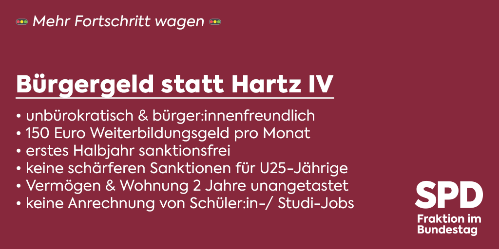 Der Sozialstaat darf niemanden als Bittsteller behandeln, sondern muss allen auf Augenhöhe begegnen - ein Sozialstaat als Partner. Das erreichen wir mit unserem neuen #Bürgergeld, das die bisherige Grundsicherung (Hartz IV) ablöst. Es soll die Würde des und der Einzelnen achten!