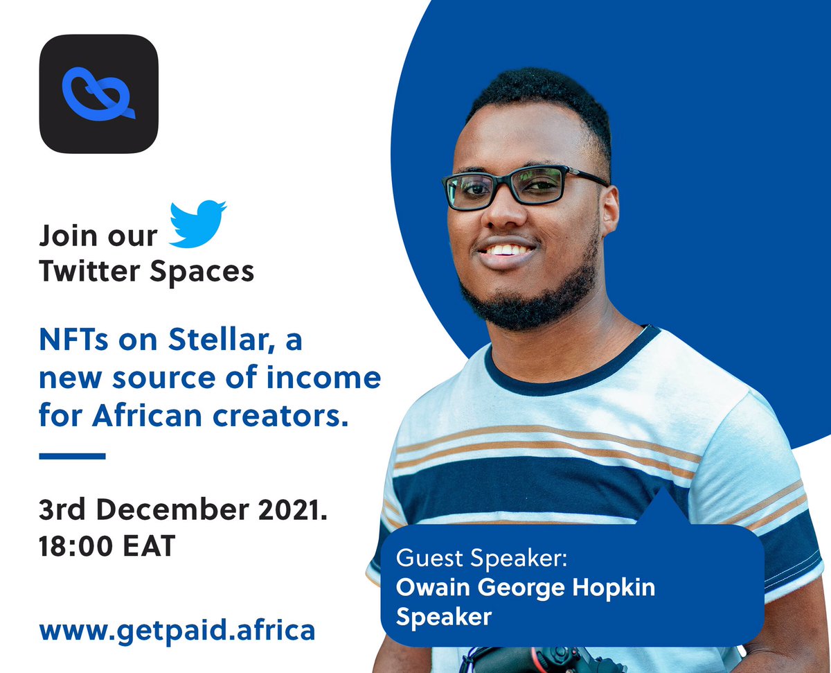 You need to set a reminder.😅🚀🚀
<a href="/owain_george/">Owain George</a> will join us as a guest speaker on our coming Twitter Spaces: 

NFTs on <a href="/StellarOrg/">Stellar</a>, a new source of income for creators in #Africa

Date: 3rd of December, 18:00 EAT

x.com/i/spaces/1djxX…

#stellar #XLM #NFTs #kenya #Rwanda