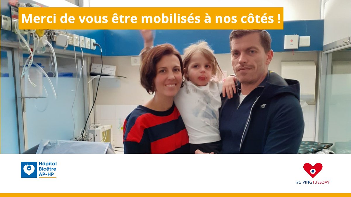 Hopital_Bicetre's tweet photo. #GivingTuesday | Merci à Pascale et Cédric, parents de Clémence hospitalisée en neuropédiatrie, qui par leur don, contribueront à faire avancer la recherche et à rénover une partie des chambres du service. Vous aussi, engagez-vous à nos côtés!👉https://t.co/MxaaTi2wjF https://t.co/0rN7yBt4bh