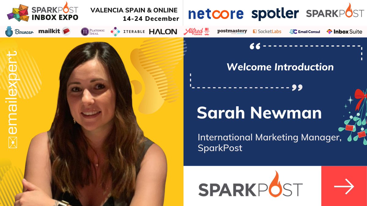 📣 Speaker Announcement: Sarah Newman
🌟 International Marketing Manager, <a href="/SparkPost/">SparkPost</a> 
💃  in person in Valencia, Spain 
 💌 14-16 December
 📮  Get your ticket here for in person or online inboxexpo.com 

#expo21  #emailexpert  #InboxExpo2021