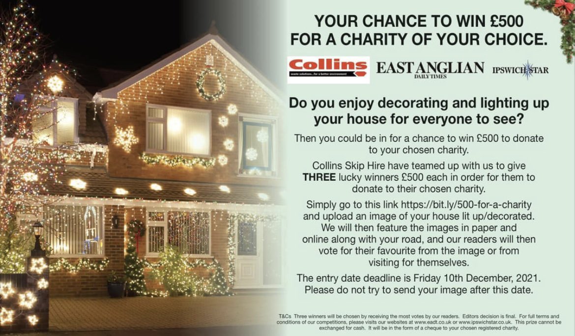 December is nearly upon us, this year we are teaming up with the East Anglian Daily Times (EADT) running a competition for the best decorated house. Enter your submissions to the EADT for your chance to be one of three winners, claiming £500 for the charity of your choice.<a href="/EADT24/">East Anglian Daily Times</a>