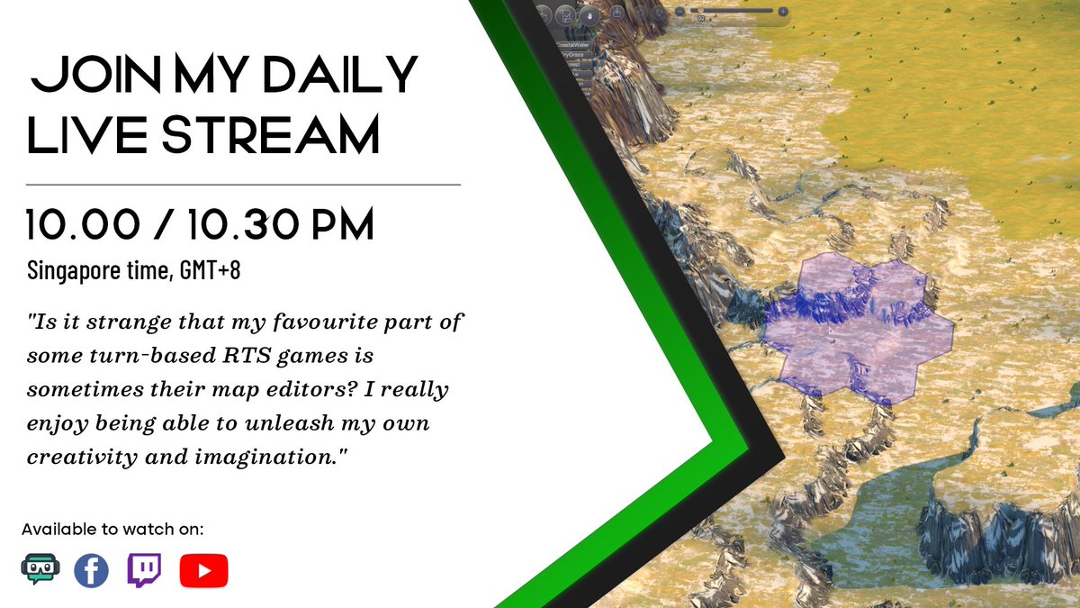 TheN3rdSquad's tweet photo. It's time for another #livestream.
It's been a few weeks since I last worked on my new map in @humankindgame.
Come chat with me tonight as I continue my work on this new map.
#humankind #dailylivestream #multistream https://t.co/BdWlEjjweI