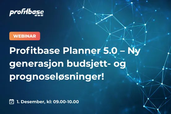 profitbase's tweet photo. Live på onsdag, 1. desember: Webinar om Profitbase Planner 5.0 - en helt ny generasjon budsjett- og prognoseløsninger! 🏆 Ikke gå glipp av det!
 
Når: kl. 09:00, onsdag, 1. desember, 2021
 
Hvor: registrer deg på: https://t.co/91sFLP6beq

#prognosesystem #budsjettprogram #webinar https://t.co/HLkneYaw7X
