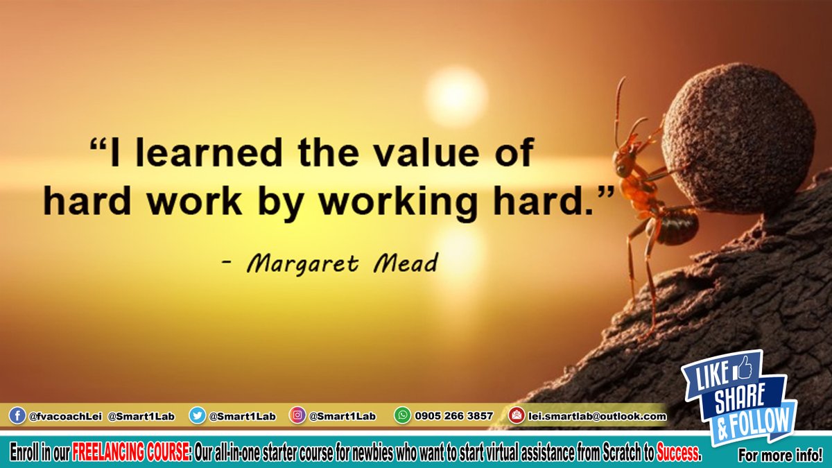 SmartLearninLab's tweet image. I learned the value of hard work by working hard.

-Margaret Mead

#DailyReminder   
#FVAQatar   
#SmartLearningLab   
#Surge   
#TuesdayChooseday