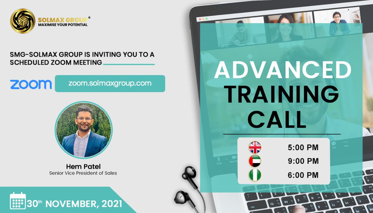 SolMaxGroup's tweet photo. Advanced Training Call (Tuesday) 

Join us to receive some up to date training and learn some business building activities too.

Zoom Link: https://t.co/Ik4DRt5zs9

Starts: 30th November 2021 at 5:00PM UK Time/9:00PM Dubai Time/6:00PM Nigeria Time
Duration: 60 Mins https://t.co/2IkCAVi4SU