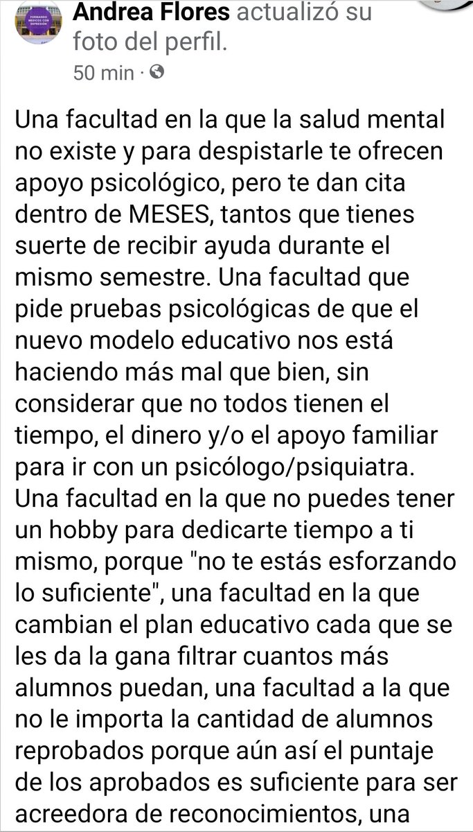 lilfreak_louie's tweet photo. Ya basta de normalizar que los estudiantes de medicina no tengan vida social ni salud mental, también somos jóvenes que damos todo por cumplir nuestar meta de ser médicos algún día. Sin embargo muchos no lo logran por las mismas accione+
#Afuera7070 https://t.co/69NRkVpQVf