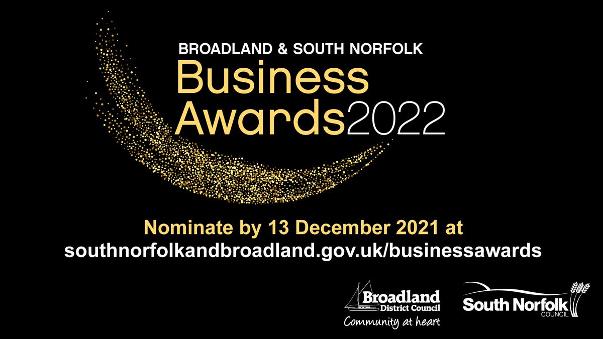 DON'T FORGET TO NOMINATE YOUR BUSINESS!

There is only Two weeks left to enter the #broadland and #southnorfolk Business Awards and celebrate your achievements!

Nominate yourselves by 13th of December 2021 at bit.ly/3d0yrCC

#BSNBizAwards
