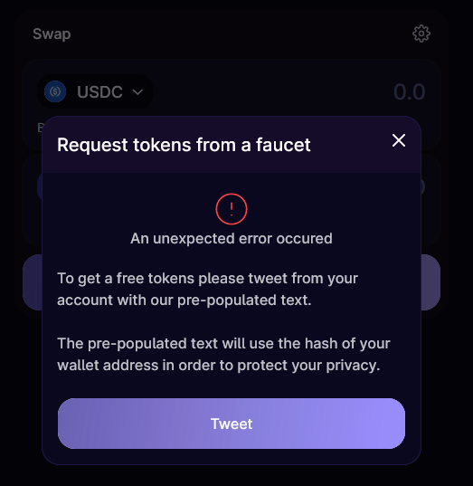 Have tried to claim test tokens from the faucet for over 3 days and it's always the same error message. WTF is going on zksync? Why you no work? #cryptocurrency #zksync