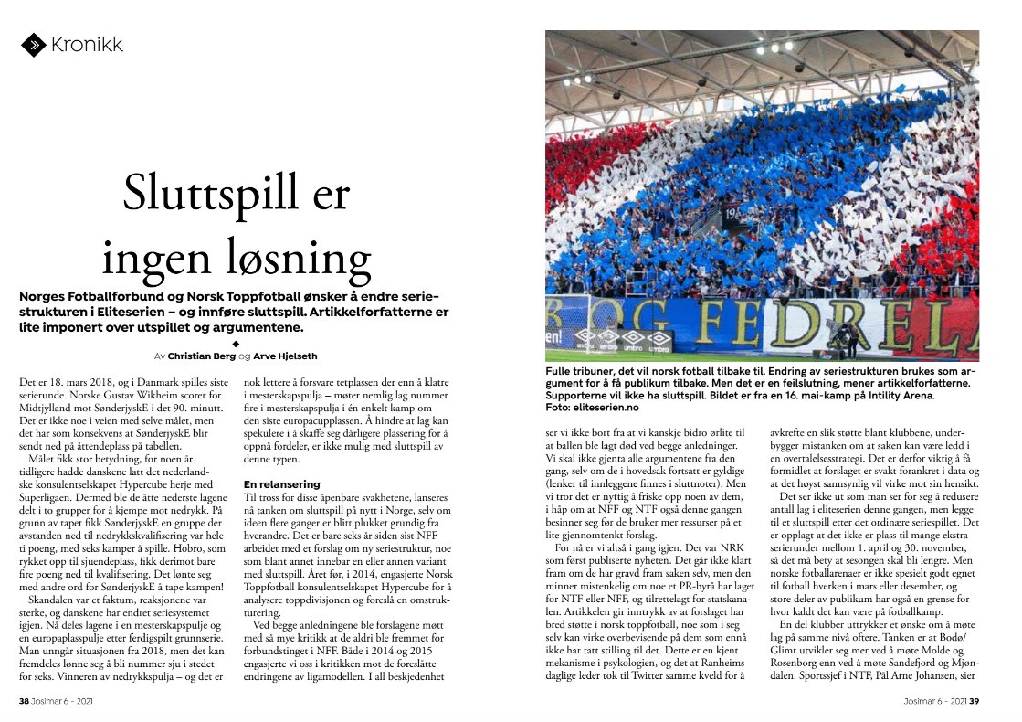 JosimarFotball's tweet photo. I 2014 ble ideen om sluttspill i Eliteserien lansert – og fikk slakt. Innføring av sluttspill har dukket opp igjen. Og det er fortsatt en like dårlig idé, skriver @ArveHj og  @chrmbe.
Abo? Kodeord Abojo til 2030 (kr. 699 pr. år) eller her:
https://t.co/2TaNcjzbta https://t.co/pM307RXMPU