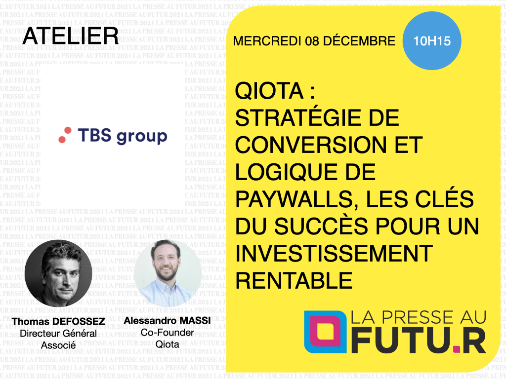 [ATELIER]
Quelle stratégie de conversion et d'offre commerciale mettre en place et comment ?
Réponses données par <a href="/thedudeondamix/">Thomas Defossez</a> qui vous présentera <a href="/getQiota/">qiota</a> à #presseaufutur ➡️bitly.ws/jMMG

Retrouvez <a href="/tbsgroup_europe/">TBS group</a> Stands 22&amp;R06

#presse #abonnement #monétisation