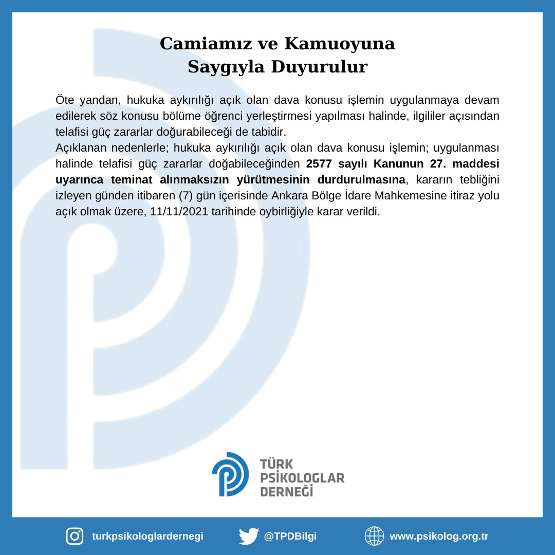 TPDBilgi's tweet photo. İstanbul Üniversitesi Açıköğretim Fakültesinde Psikoloji Lisans Bölümü açılması işlemi hakkında yürütmenin durdurulması kararı verildi. https://t.co/E9Fy1Qyomw