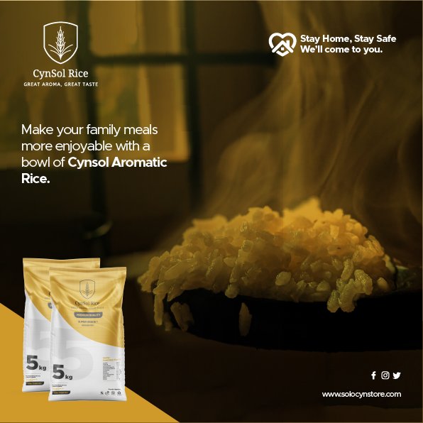 CynsolR's tweet photo. 𝐀 𝐬𝐜𝐞𝐧𝐭 𝐭𝐨𝐨 𝐠𝐨𝐨𝐝 𝐭𝐨 𝐠𝐨 𝐮𝐧𝐧𝐨𝐭𝐢𝐜𝐞𝐝.
Cynsol rice is packed with an aroma that explodes while cooking and during meal time.

Get a bag of Cynsol super rice via https://t.co/FZNCnYU8nw https://t.co/V8ez3gZkCG