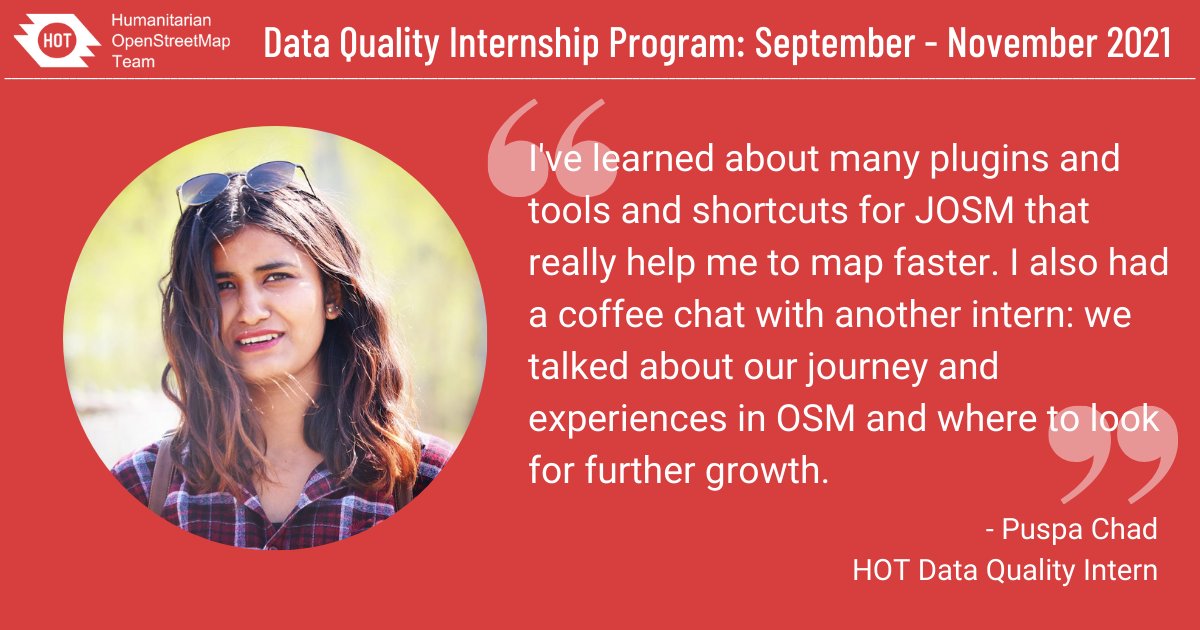hotosm's tweet photo. CONGRATULATIONS @_sanumaya for being one of 19 interns from 15 countries in the HOT Data Quality Internship supported by @Meta. Together the interns validated 74 projects in 12 countries and received training from from @Mapbox @OSGeo &amp; @KonturInc &amp; learned a range of other tools https://t.co/tUEaJKkRtP