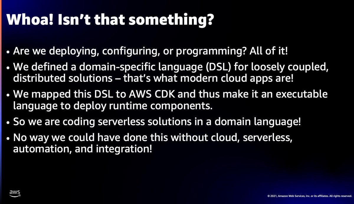 "Building modern cloud applications? Think integration" by <a href="/ghohpe/">Gregor</a> Brilliant Stuff 👍💯 #reinvent2021  serverlessland.com/reinvent2021/a…