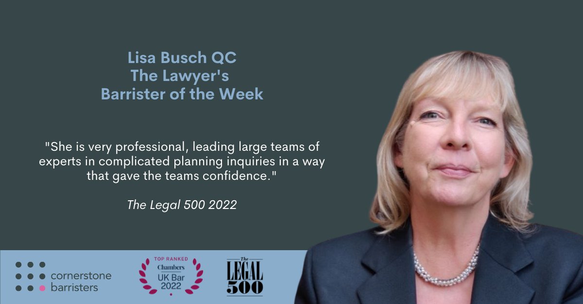 cornerstonebarr's tweet photo. Congratulations again to Lisa Busch QC for being named @TheLawyermag’s #BarristeroftheWeek! Lisa gained recognition from the publication following her recent successful case on behalf of the Environment Agency around the construction of a tunnel for #HS2.  https://t.co/lWn8XQ1Vg9 https://t.co/qXrEN5dnRg