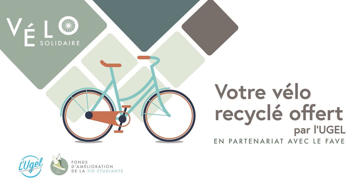 L'opération "Chèques solidaires Vélo" est toujours d'actualité ! l'UGEL, en partenariat avec le <a href="/FAVE_MGEL/">Fonds d'Amélioration de la Vie Etudiante</a>, vous offre votre #vélo #recyclé Symbole universel de recyclage♻
Pour en savoir plus ➡️ facebook.com/favemgel/posts…