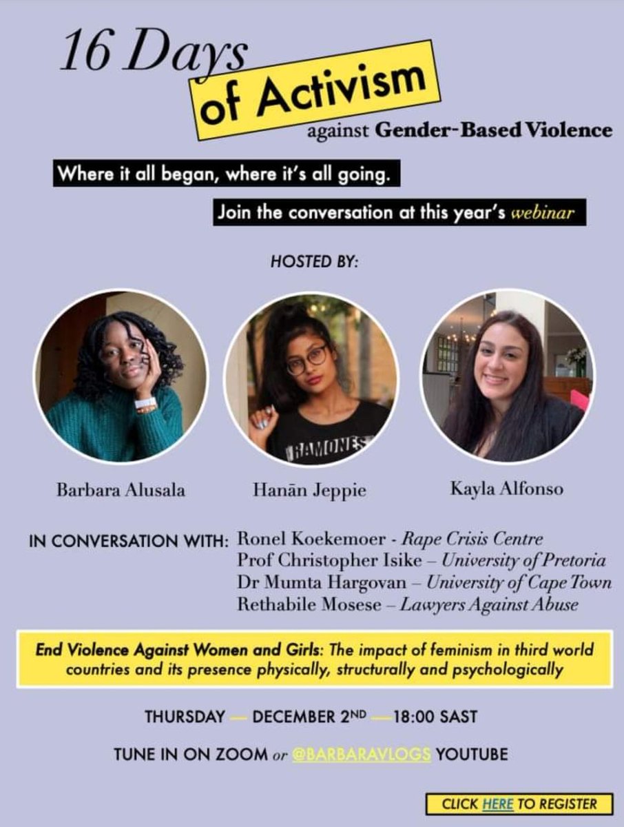 LvA_SouthAfrica's tweet image. Save the date! Be sure to join LvA's Rethabile Mosese for what is sure to be an engaging webinar.

See here for more details: 16dayscampaign.org/event/webinar/