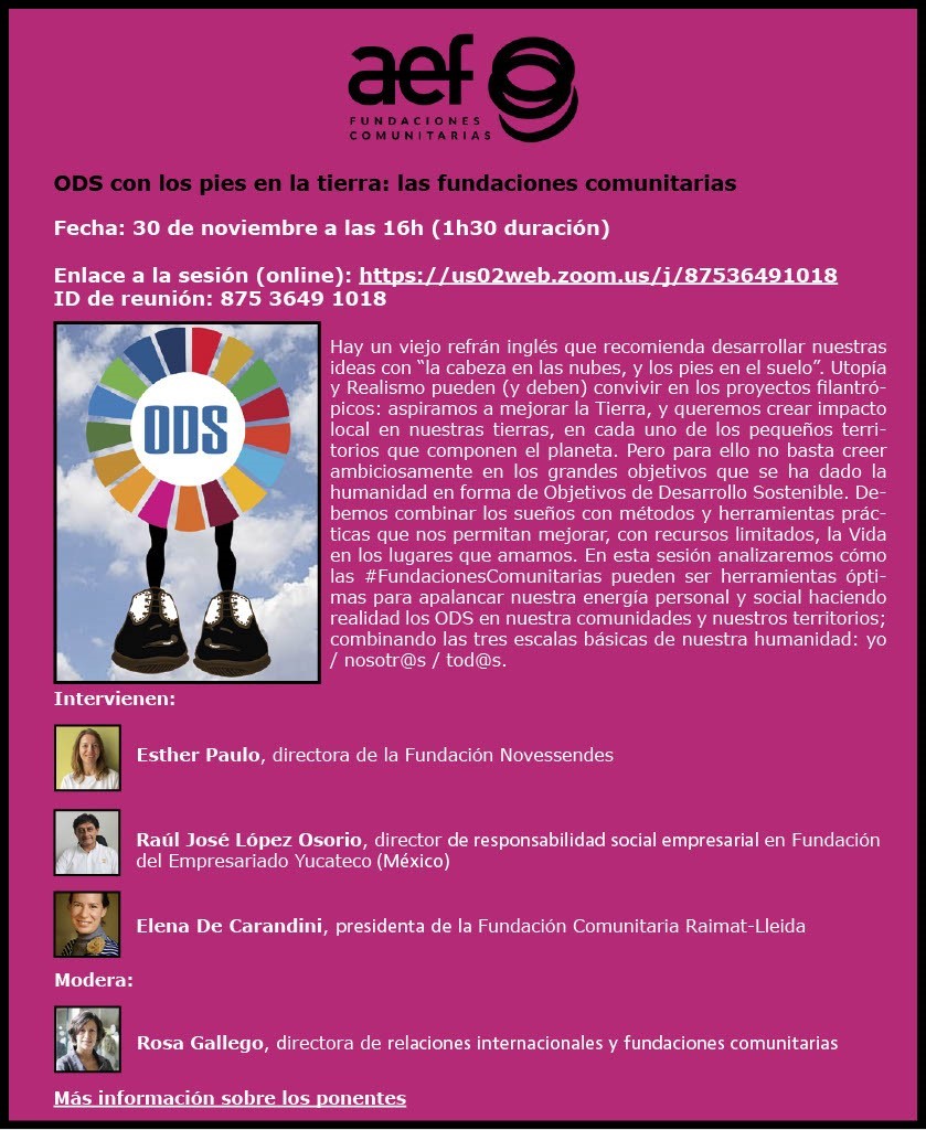 Fundacion_Ceoe's tweet image. 🔛Esta tarde te invitamos a #Demos2021, la sesión organizada por @AEF_fundaciones 

Donde analizaremos cómo las #FundacionesComunitarias pueden ser herramientas óptimas para hacer realidad los #ODS en nuestras comunidades🗺️

Enlace a la sesión🎦us02web.zoom.us/j/87536491018