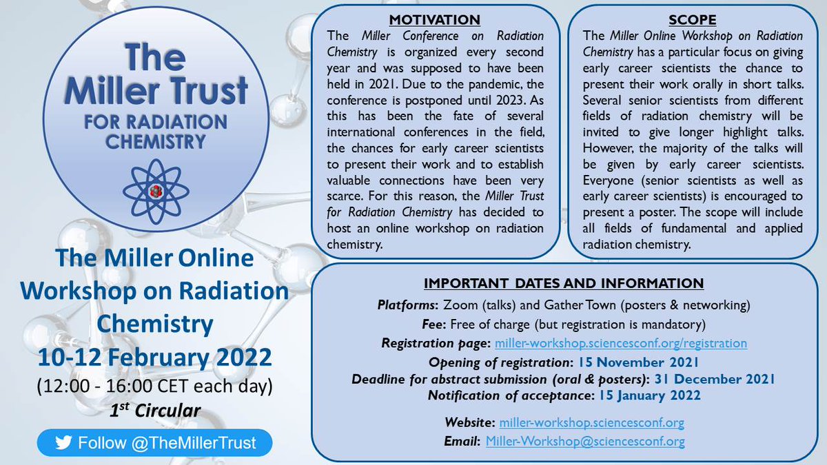 Have you submitted your abstract for the free Miller Online Workshop on Radiation Chemistry that's taking place in February? Why wait? submit now: miller-workshop.sciencesconf.org/resource/page/…
#MillerWorkshop #AcademicTwitter