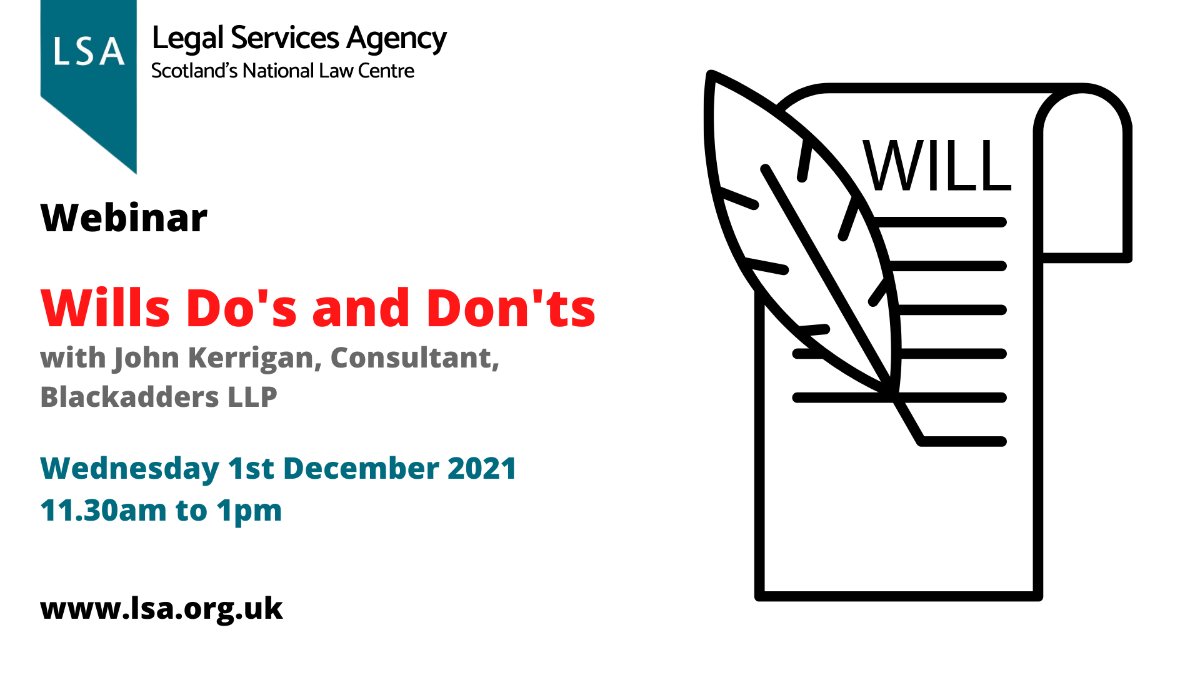LSAlawcentre's tweet photo. 📢 The Do's and Don'ts of Will Making - Don't miss our #LSAwebinar with John Kerrigan, Consultant @BlackaddersLLP - https://t.co/dNEAn4ymz3 #will #willmaking #drafting #legalrights #mistakes #privateclient #legaleducation #cpd #tcpd https://t.co/sgrfMTSh8m