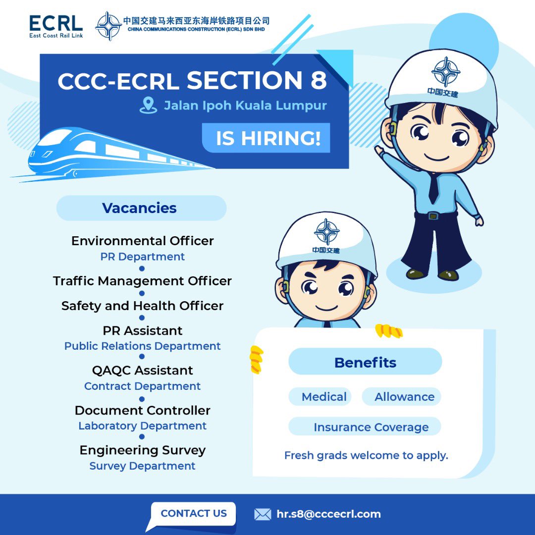 CCCECRL's tweet photo. We are looking to fill the following positions in Jalan Ipoh, Kuala Lumpur!
If you are interested, kindly send your resume to hr.s8@cccecrl.com. Shortlisted candidates will be contacted for an interview. #CCCECRL https://t.co/kl9x9lEAwF