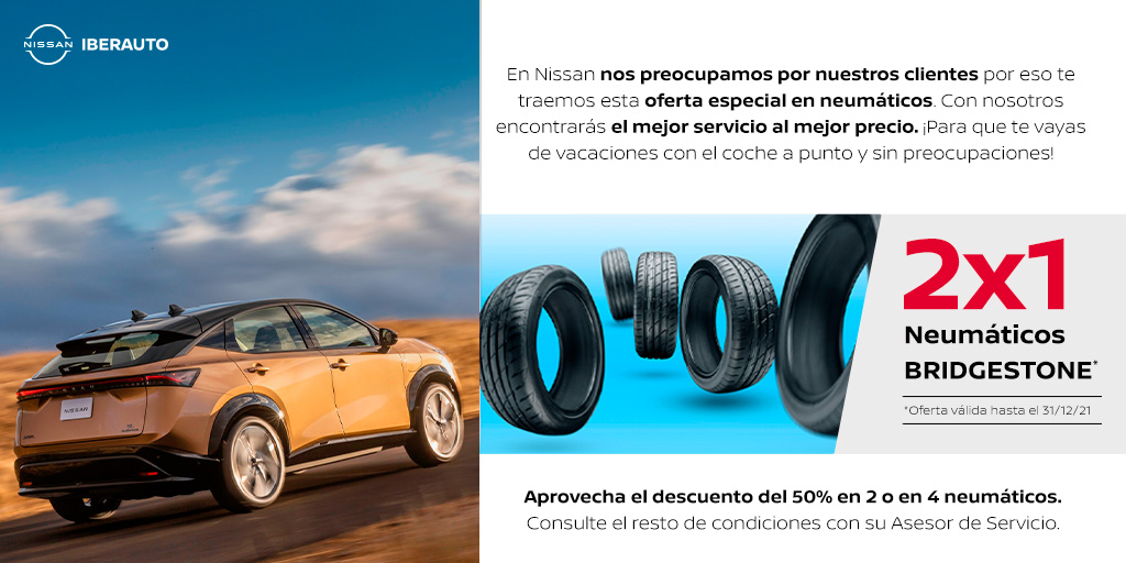 En Iberauto nos preocupamos por nuestros clientes por eso te traemos esta oferta especial en neumáticos con nuestra oferta de descuentos del 50% en 2 o en 4 neumáticos.

*Oferta válida hasta el 31/12/2021. Consulte condiciones con nuestros asesores. ➡️ bit.ly/3cfwjGI