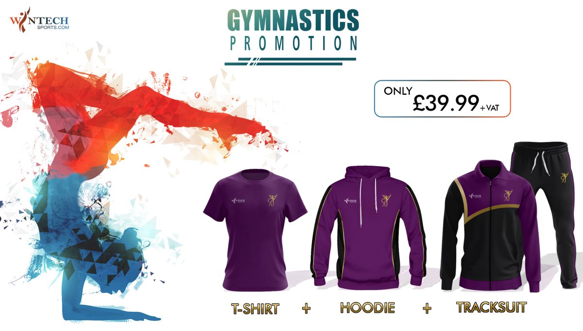 WintechSports's tweet photo. Our Special Gymnastics Promotion offers a made to order T-shirt + Hoodie + Tracksuit with the club badge embroidered on all items for only £39.99 + vat.
Contact us for more info.
#gymnastics #gymnast #promotion #bespoke #tracksuit #hoodies #tshirts https://t.co/wKLunyPtq9