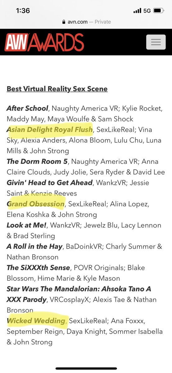 AlexNashvr's tweet photo. Thrilled about those nominations for @avnawards 😅 Nominated for best VR sex scene: “Grand Obsession” - @elenakoshkaxoxo @ItsAlinaLopez, “Asian Delight. Royal Flush” - @VinaSkyy, @AlexiaAnders, @AlonaBloomxxx, @luluchuofficial, Luna Mills https://t.co/429c6snJB3