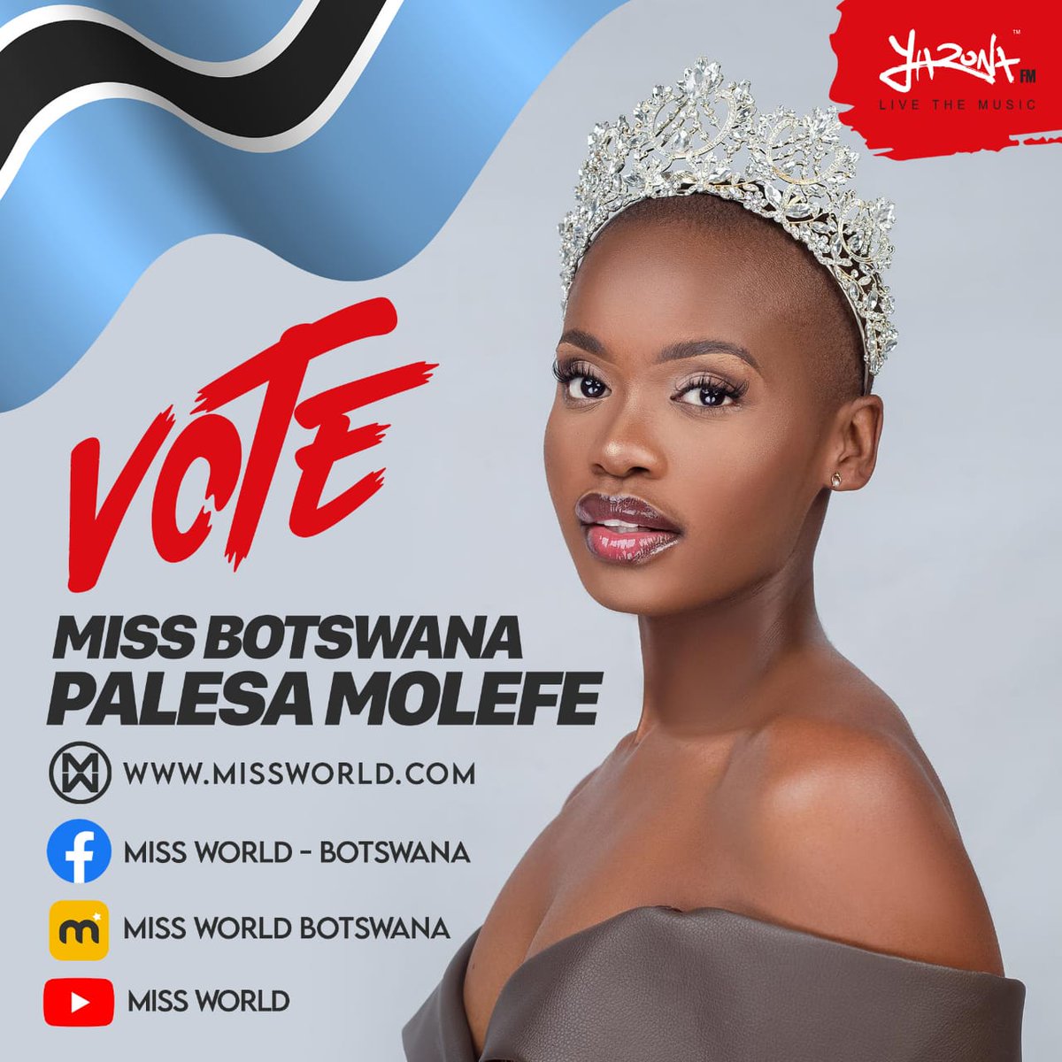 yaronafm's tweet photo. Lets keep voting for our queen in her race to be crowned Miss World. Follow her on social media platforms, like her content and make her queen.

Miss World - Botswana

#PalesaForMissWorld https://t.co/aKl1ILKtVl