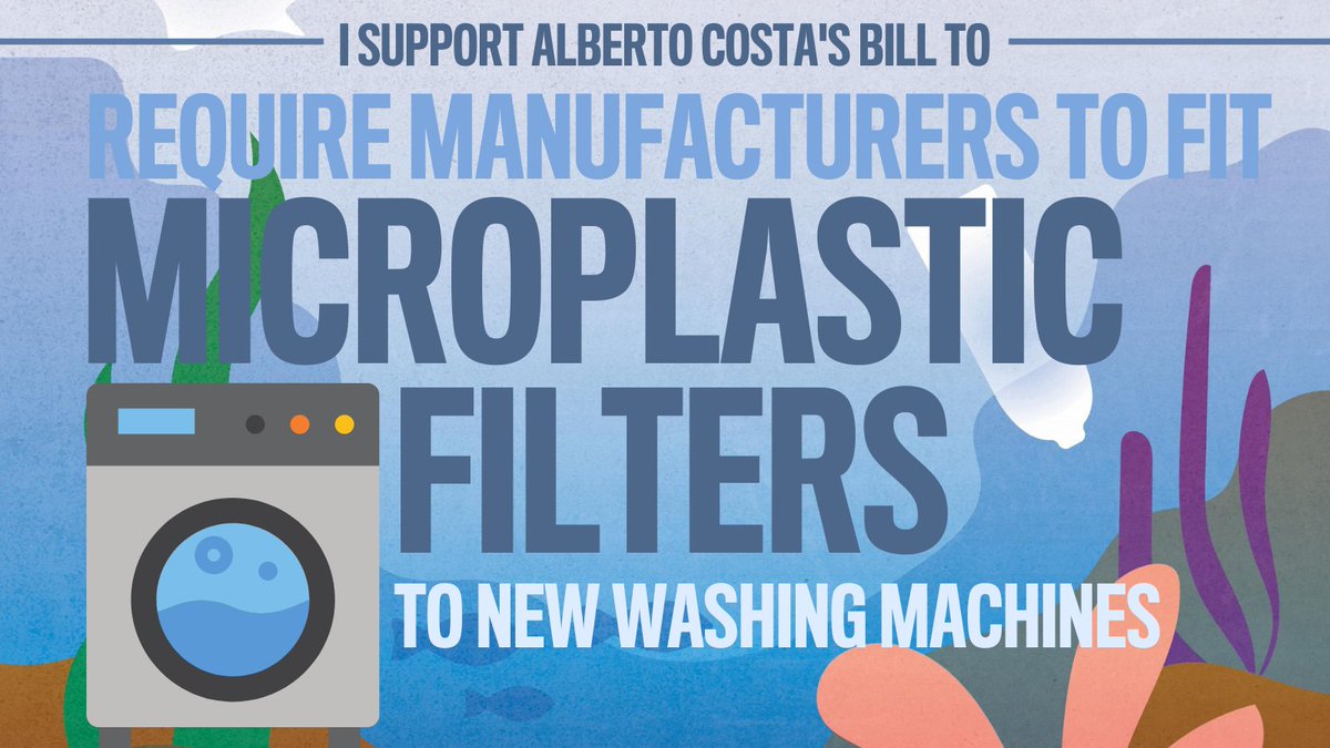 Every time we use a washing machine, at least 700,000 tiny pieces of plastic can be released into our seas &amp; rivers

<a href="/AlbertoCostaMP/">Alberto Costa MP - South Leicestershire</a>'s bill aims to stop that by requiring all new machines to be fitted with microplastic capture filters

I'm backing it #microplasticsbill