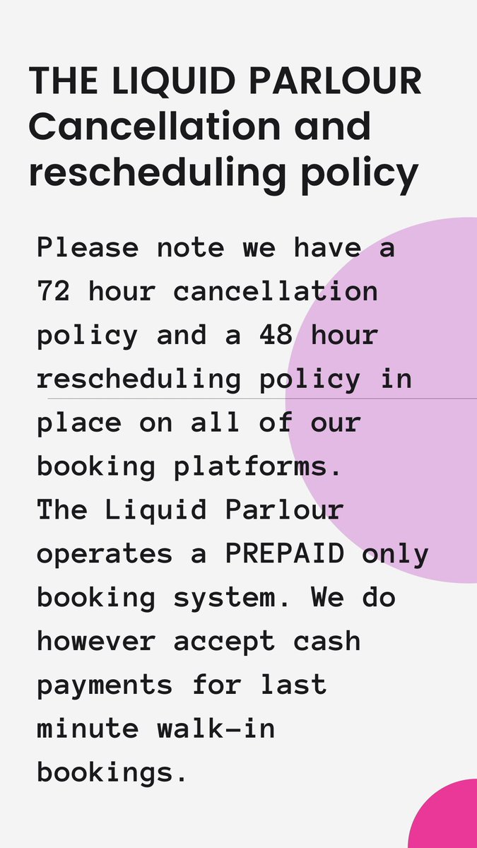 LiquidParlour's tweet photo. PREPAID ONLY! Secure your bookings via our online prepaid platforms. #fresha #treatwell https://t.co/knRBUJ5jZ3