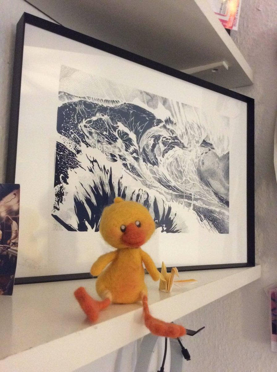 GabrielSMoses's tweet photo. mind u, climate change was still practically sci-fi for most back then

anyway, this was the first finished drawing in the series. I even found the pencil sketch
also had it framed once and it now rests on a shelf in my room, accompanied by a duck from Kiki 🐤 https://t.co/J1U3HLSvmm