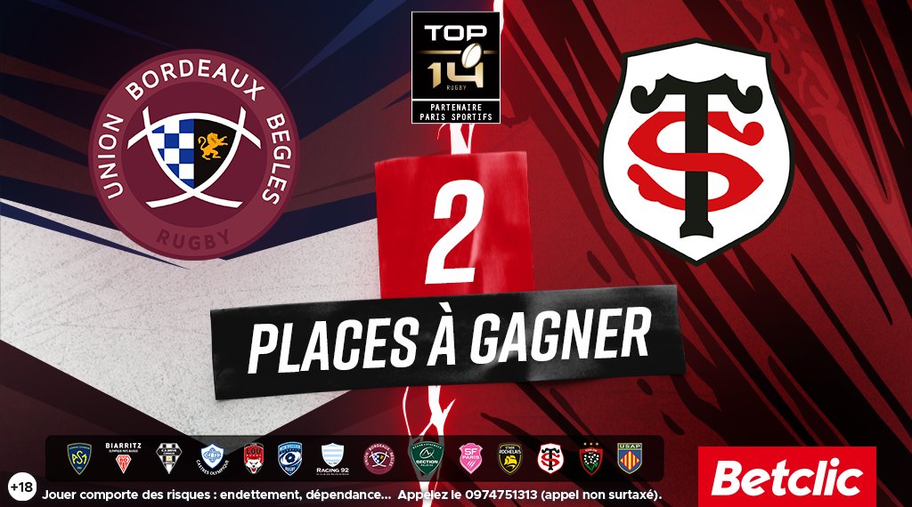 🔥 L'UBB reçoit Toulouse samedi soir ! Envie d'assister au choc de ce week-end ? 

1 x 2 places à gagner 😍 

👉 RT + #BetclicTop14 pour participer