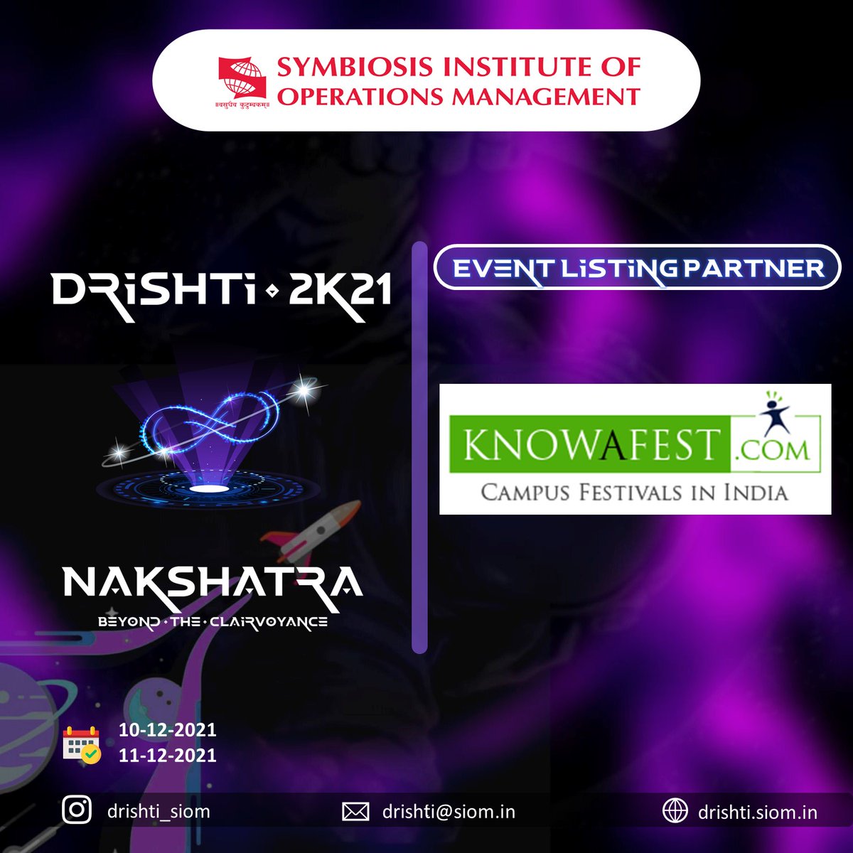 official_SIOM's tweet photo. #SIOM is delighted to announce Knowafest, a one-stop solution for accessing minuscule information about fests & conferences taking place in India, as our official listing partner of #Drishti 2k21.
#Knowafest website: https://t.co/4nH5ZSmgbi
Register here:
https://t.co/08jcdePxyt https://t.co/ao2v8epCkm