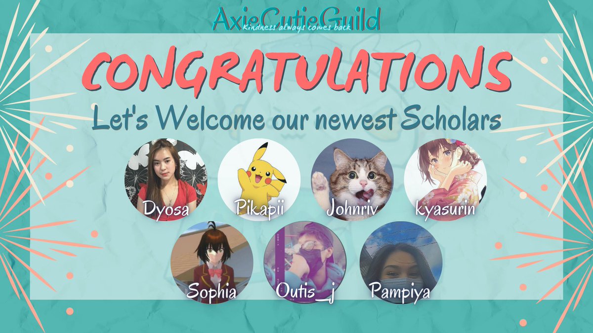 Real life happened and we missed announcing a few cuties, please give a warm welcome to all these scholar partners! 🤩

@Kcyej 
<a href="/Vincelouie12/">VL</a> 
<a href="/johnnrivs/">johnnriv | ACG 🔱</a> 
@Kyasurin22 
<a href="/sophiajacobe/">sophiajacob/ACG</a> 
@_outis_j 
<a href="/Pampiya3/">Pampiyaa | ACG | SLG</a> 

#axieinfinityscholarships