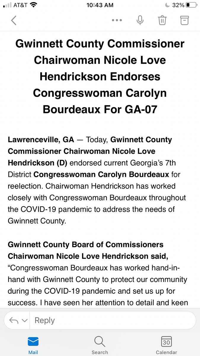 With a <a href="/lucymcbath/">Lucy McBath</a> primary fast approaching, <a href="/RepBourdeaux/">Rep. Carolyn Bourdeaux</a> picks up big endorsement from Gwinnett’s Commission chair, Dem <a href="/Love4Gwinnett/">Nicole Love Hendrickson</a>. #gapol