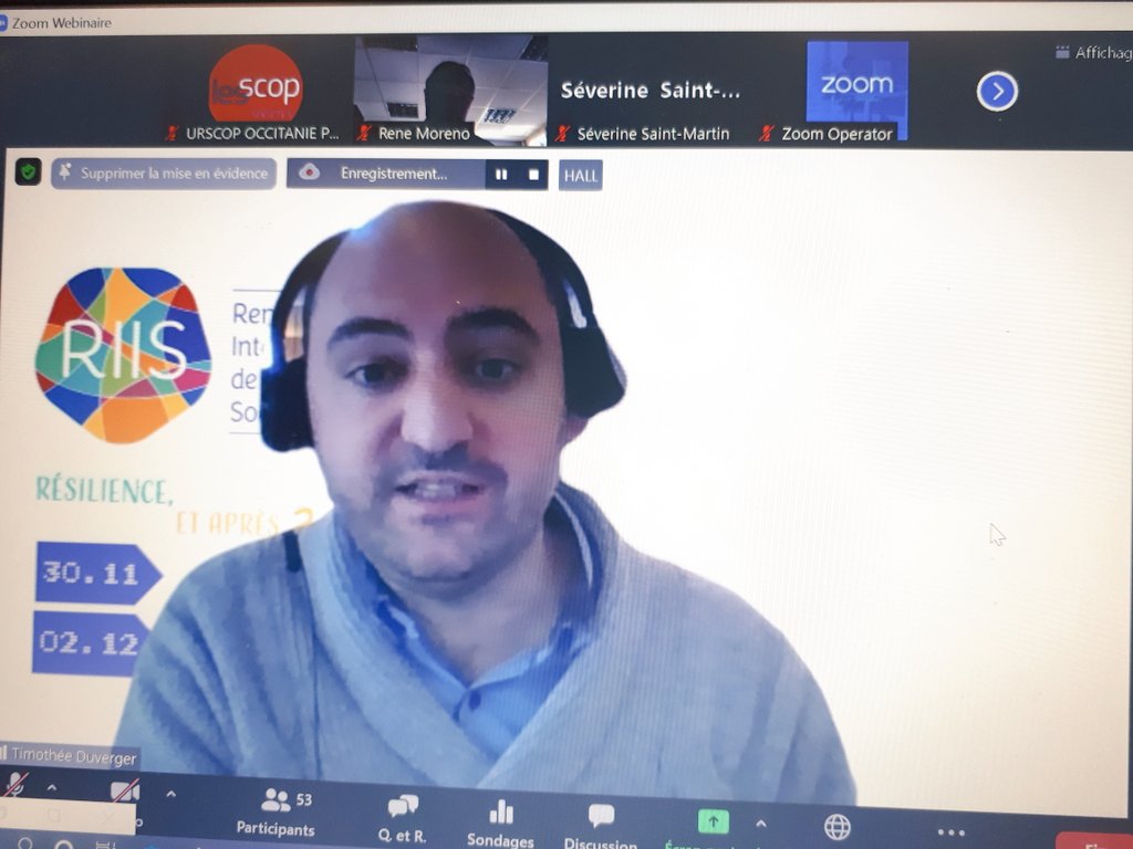 @Timothée Duverger en direct de la conférence inaugurale des #RIIS5,  il faut accompagner socialement les transitions ecologiques et ESSiser l'économie plutôt que subir son uberisation ! <a href="/poleREALIS/">Pôle REALIS</a> @Scop_Occitanie @les_scop