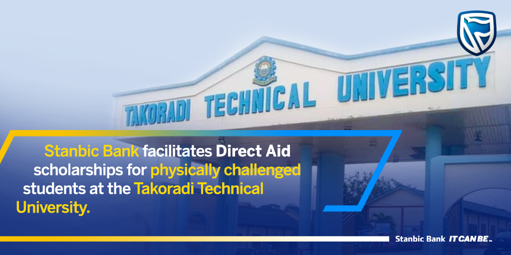 StanbicBankGH's tweet photo. Stanbic Bank facilitates collaboration between Direct Aid and Takoradi Technical University.Β Five physically challenged students of the Takoradi Technical University receive scholarship from Direct Aid. Read more https://t.co/dGUkjerP5o #MakingDreamsPossible #ItCanBe https://t.co/qNIC7lhQvJ