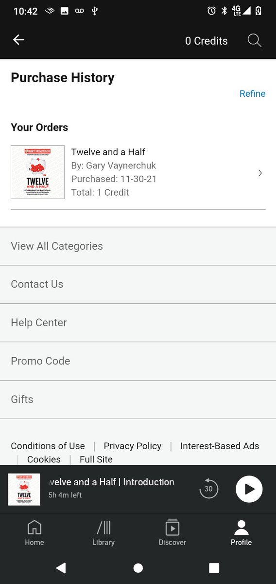 Rome050505's tweet photo. @garyvee @veefriends @12andahalfbook Currently listening to 12andahalf audio book after purchasing a fee moments ago https://t.co/eyKVQk0nsR