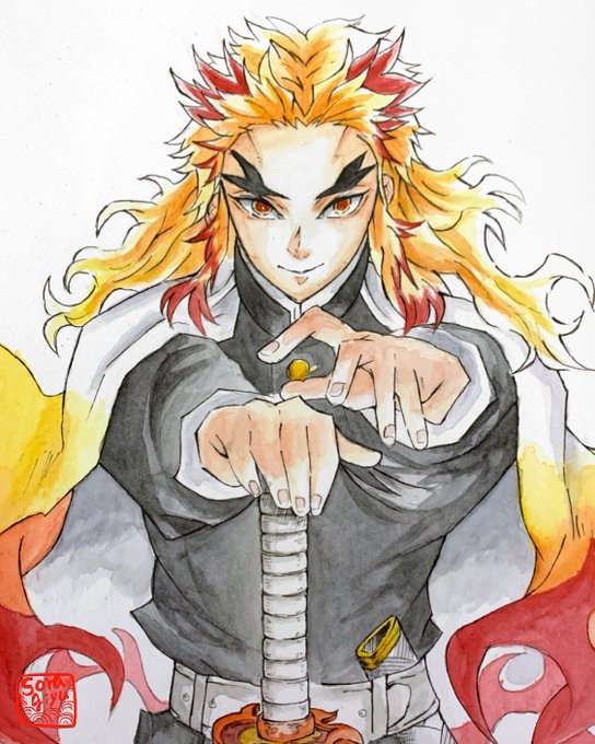 そらさんがTwitterに投稿した煉獄杏寿郎(鬼滅の刃)のイラスト。