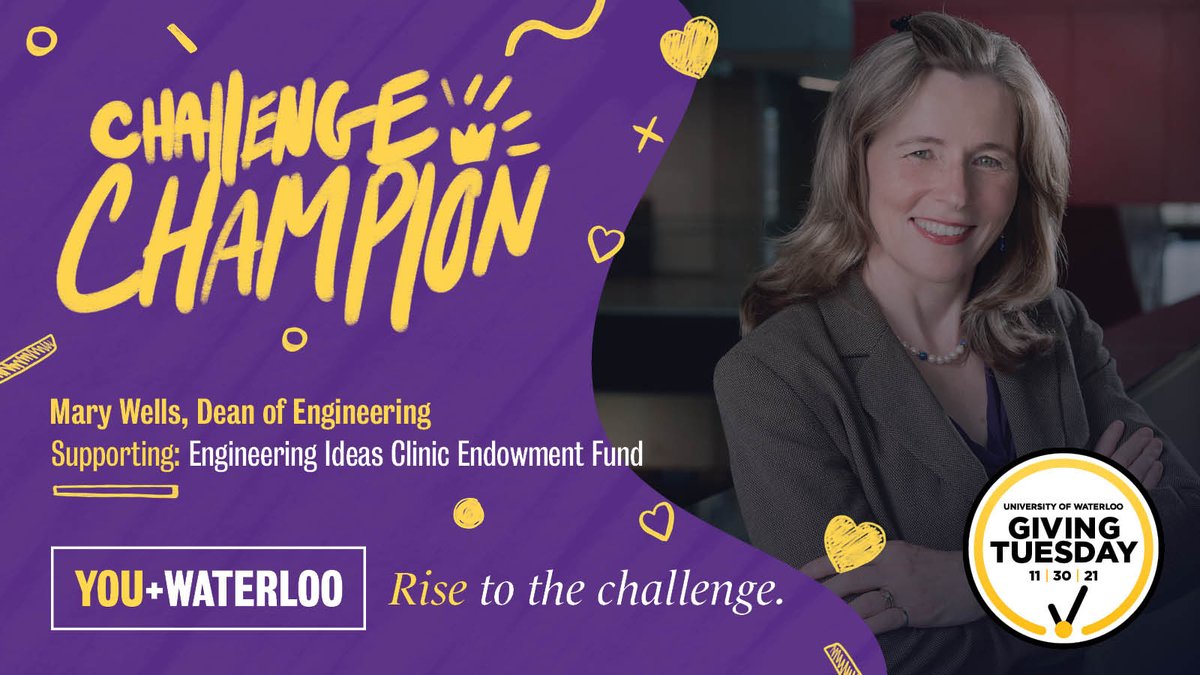 WaterlooENG's tweet photo. When 50 donors make a gift to the Engineering Ideas Clinic Endowment Fund today, an extra $5,000 will be unlocked from Challenge Champion Dean Mary Wells! Help support student learning this Giving Tuesday #GivingUWaterloo https://t.co/rqLjtV1n7F https://t.co/Ts7hUxYivM