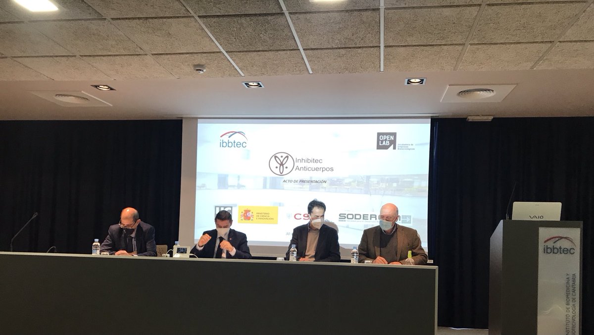 InmunoHUMV's tweet photo. Presentación de Inhibitec Anticuerpos, empresa Biotech de Cantabria, nacida de IBBTEC y Universidad de Cantabria. Enhorabuena y a por todas https://t.co/tDb53tfPHP