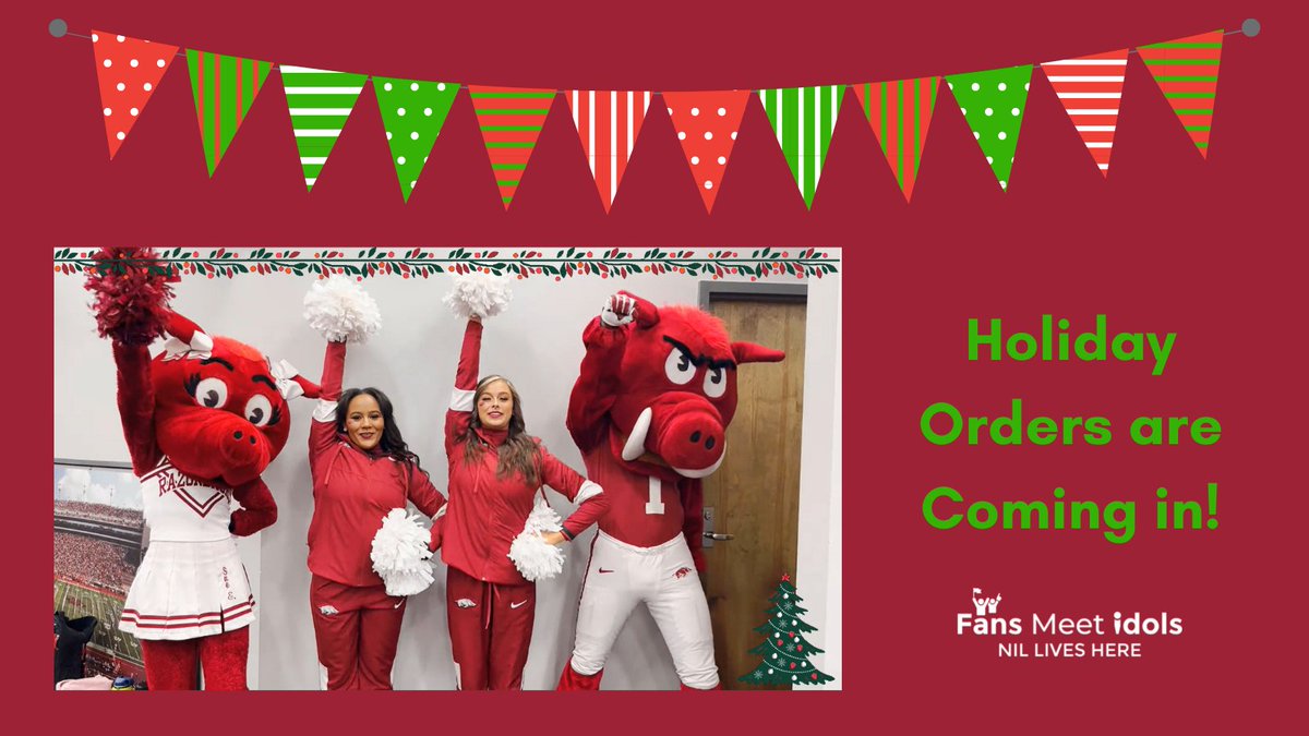 FansMeetIdols's tweet photo. Holiday orders are coming in! Find your Favorite Idol at https://t.co/wugFNeznes and have them create the perfect gift! Great job @RazorbackBigRed #NILLivesHere #Christmas2021 #HappyHannukah #giftideas #tistheseason #feliznavidad #HolidayGiftGuide #HolidaySavings https://t.co/R8pvnriy2H