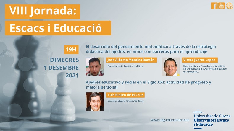 Webinar VIII Jornada Ajedrez y Educación. 1 diciembre, 19:00. Con <a href="/LuisBlascocruz/">Luis Blasco de la Cruz</a> , Víctor Juárez (<a href="/vicmailer/">Víctor Juárez López</a>) y José Alberto Morales. Puedes verlo y comentar en  bit.ly/3d2xOIC <a href="/ajedrezescuela/">Ajedrez a la Escuela</a> <a href="/leontxogarcia/">Leontxo García</a> <a href="/socialajedrez/">Ajedrez Social</a>