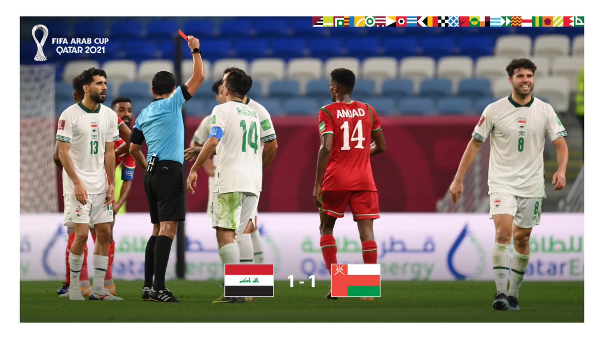 fifaworldcup_fr's tweet photo. 😮 Quel suspense !
Deux penalties🥅, un carton rouge🟥 et une intervention tardive et décisive de la VAR📺 : 

L'Irak🇮🇶 et Oman🇴🇲 partagent les points et les émotions pour leur entrée en #FIFArabCup 

@IRAQFA | @OmanFA https://t.co/QqHsnf4RcY