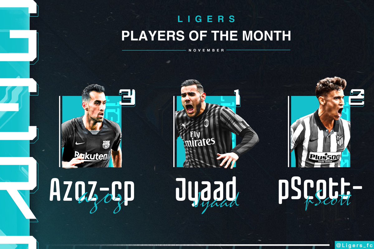 Ligers_fc's tweet photo. - LIGERS #POTM November

-🥇@1Jyaad 
-🥈pScott-
-🥉@AzQz_ 

- Designed by @lTONHl https://t.co/JR3rOLdNWg
