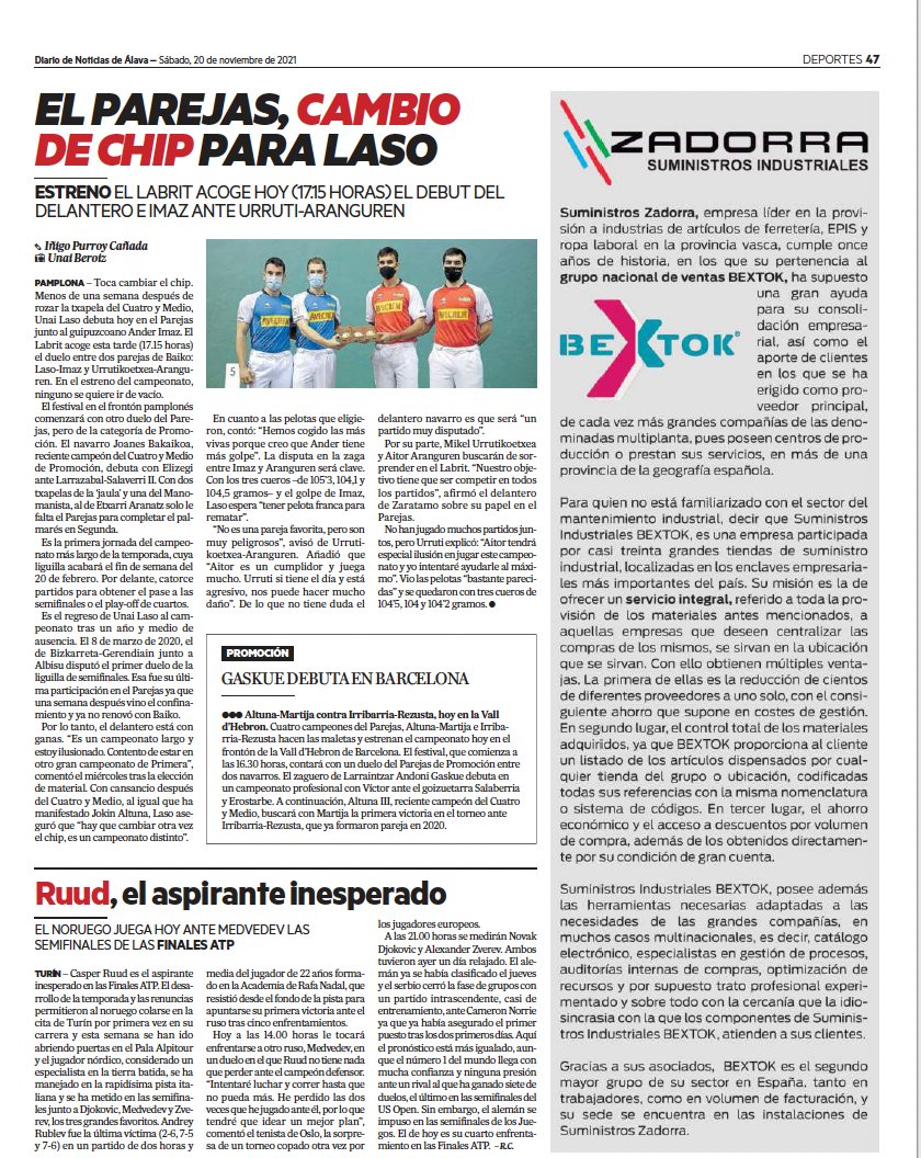 Nueva columna en <a href="/NoticiasdeAlava/">Diario de Noticias de Álava</a>  en la que se explica qué es <a href="/bextok/">Bextok</a>  y los beneficios de formar parte de dicho grupo nacional de ventas.

#suministrosindustriales #suministroszadorra #bextok