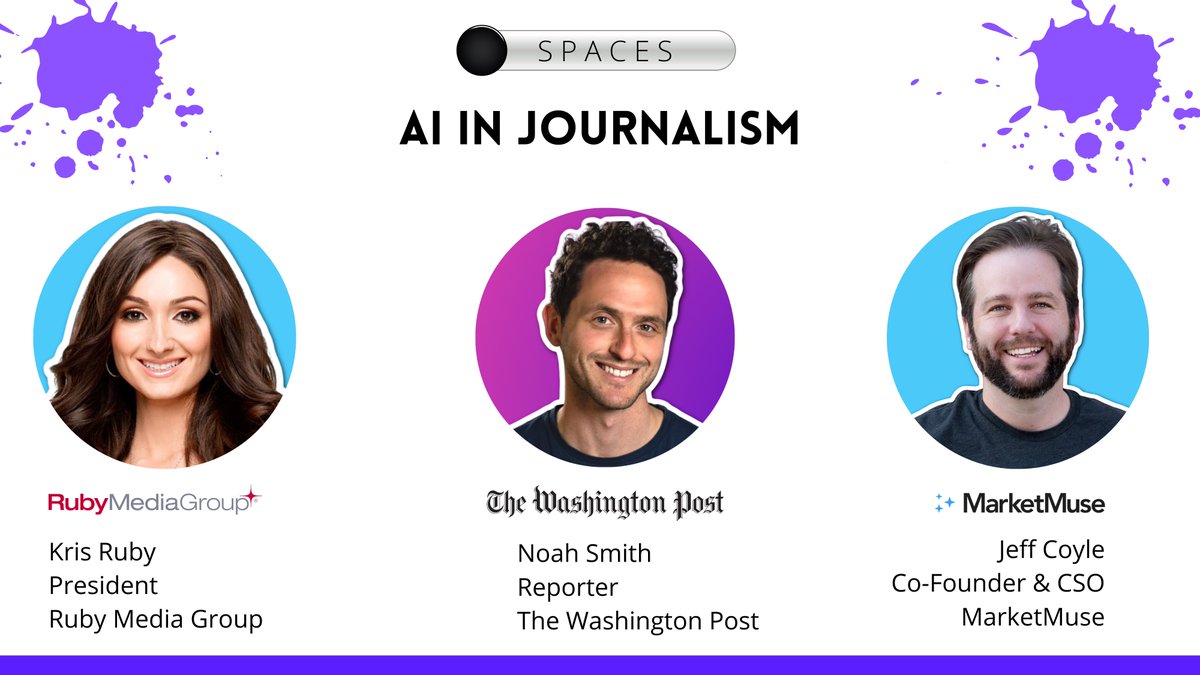 🗞 AI in Journalism: @VildeHaya, Reporter, @WashingtonPost

⏰ 12 pm- 1 pm ET 

👉🏻 bit.ly/3peP82O

🎙 Hosts: @rubymediagroup &amp; <a href="/jeffrey_coyle/">Jeff Coyle</a>

#JournalismAI #AI
