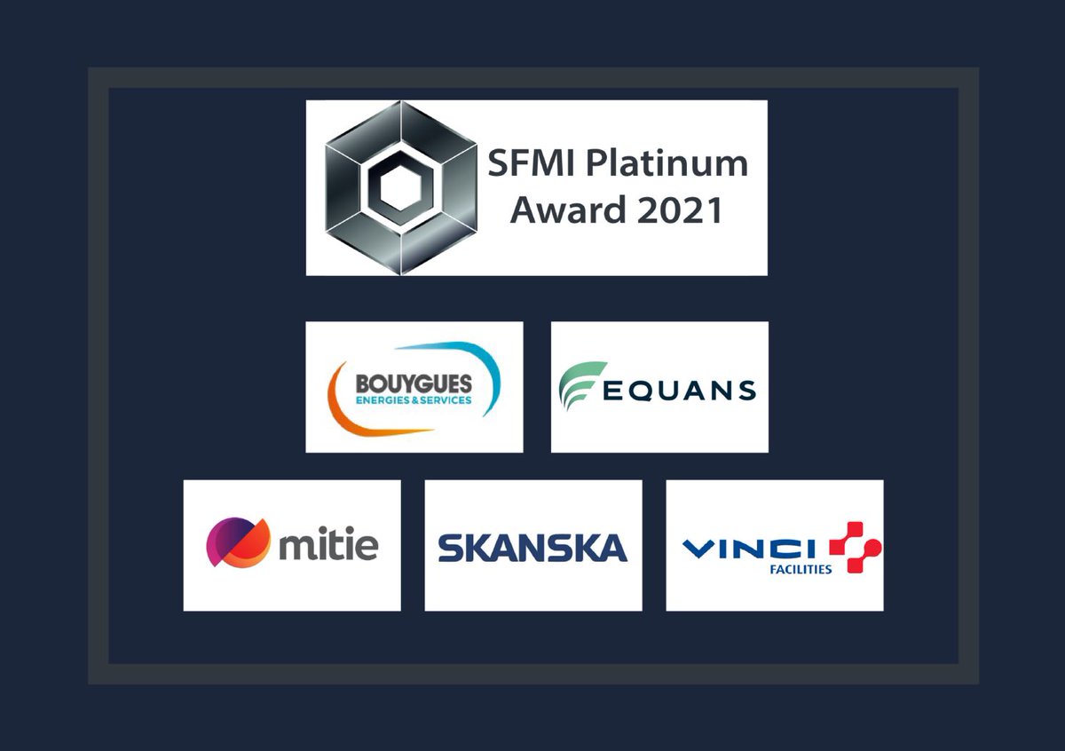 TheSFMI's tweet photo. 🎉🎉🎉🎉We would like to congratulate @BouyguesESUK , @EQUANS_UK, @mitie, @SkanskaUKplc and @VINCIFM who achieved Platinum Award in the 2021 SFMI assessments, which is the highest available award. 🎉🎉🎉🎉
#FM #facilitiesmanagement #sustainability https://t.co/SFWwtg2ijH