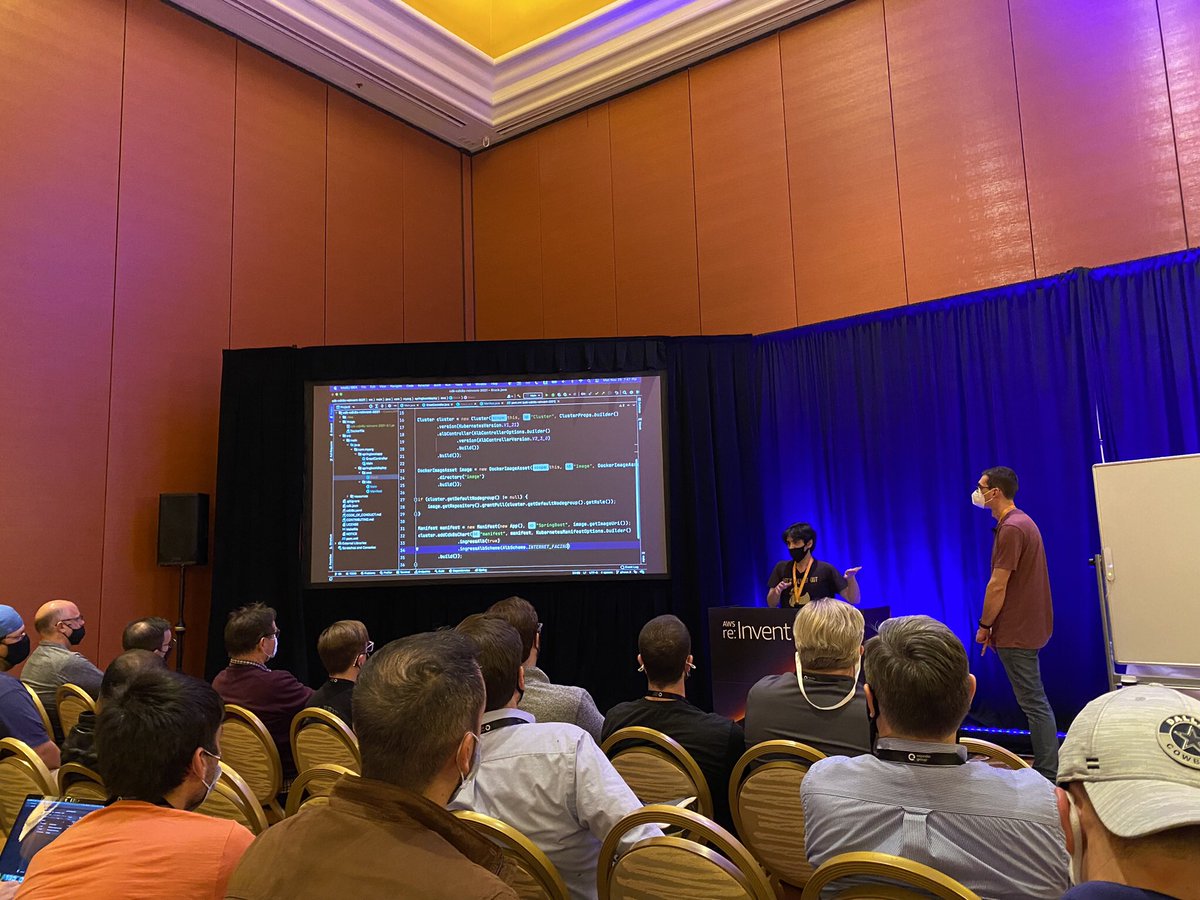 iliapolo's tweet image. Good times building Kubernetes stuff with #awscdk and #cdk8s at #reinvent2021! Thank you all for coming and thanks @eddiezane for being an awesome partner :)